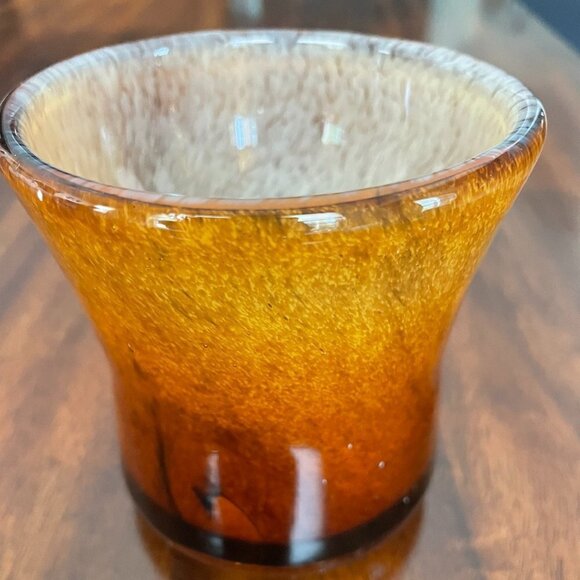 Art Glass Hand Blown Brown/White Swirl Candle Holder 4" x 4" Thick Glass! - Picture 1 of 5